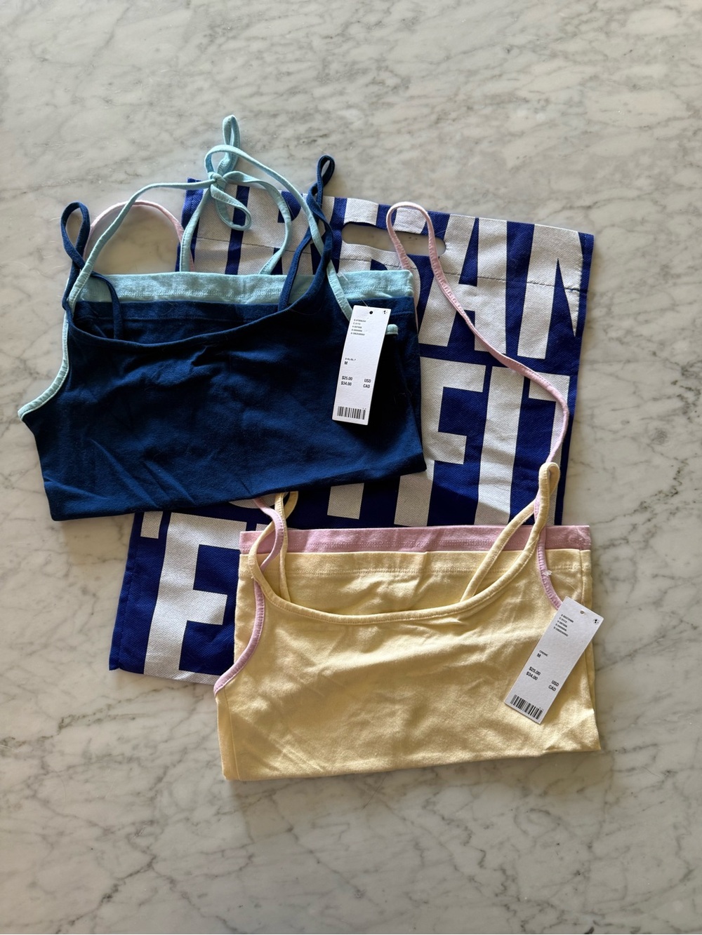 NWT Urban Outfitters 2-Pack Cropped Tank Tops in Navy/Teal & Pastel Yellow/Pink